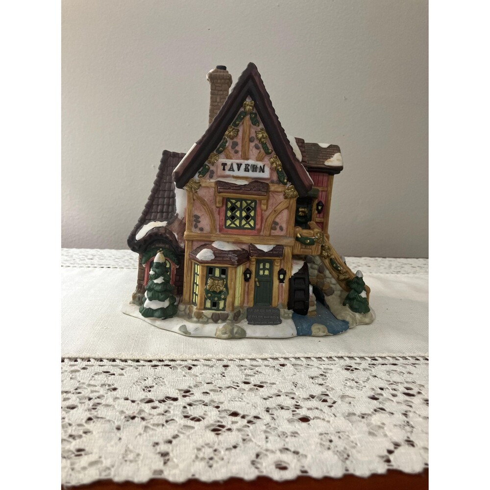Vintage Ceramic Christmas Tavern Building European Cottage Holiday Village House